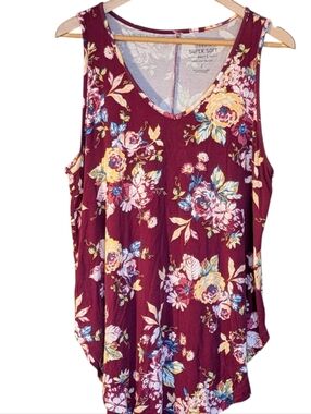 torrid Super Soft Knit Burgundy Floral V-Neck Tank Top 2X Casual Cottagecore